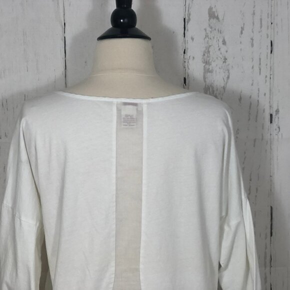 Sundance White Sheer Panel Tunic Top 3/4 Sleeve Cotton Pull On Medium - Picture 8 of 8
